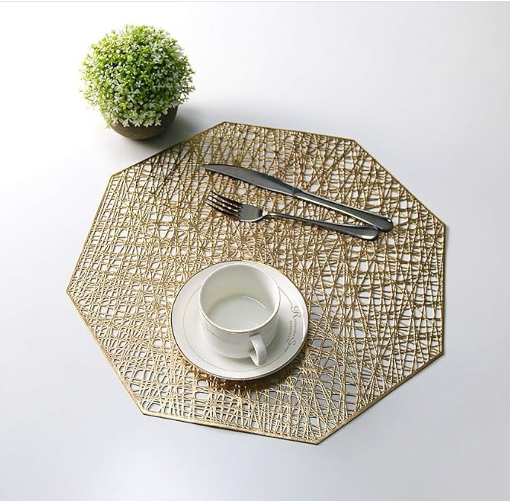 Placemats for Dining Table/Beautiful Design Dining Mat/Mat for Bed-Side Table/Center Table, Dining Table/Shelves - (Golden Octagon Mat)